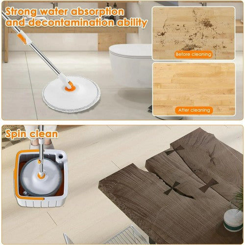 Spin Mop Bucket Set, Self Wringing Mope with 4 Microfiber Pads, Self Separation Dirty Clean Water System for Floor Cleaning, Hardwood, Laminate, Tile Spin Mop Bucket Set, Self Wringing Mope with 4 Microfiber Pads, Self Separation Dirty Clean Water System for Floor Cleaning, Hardwood, Laminate, Tile